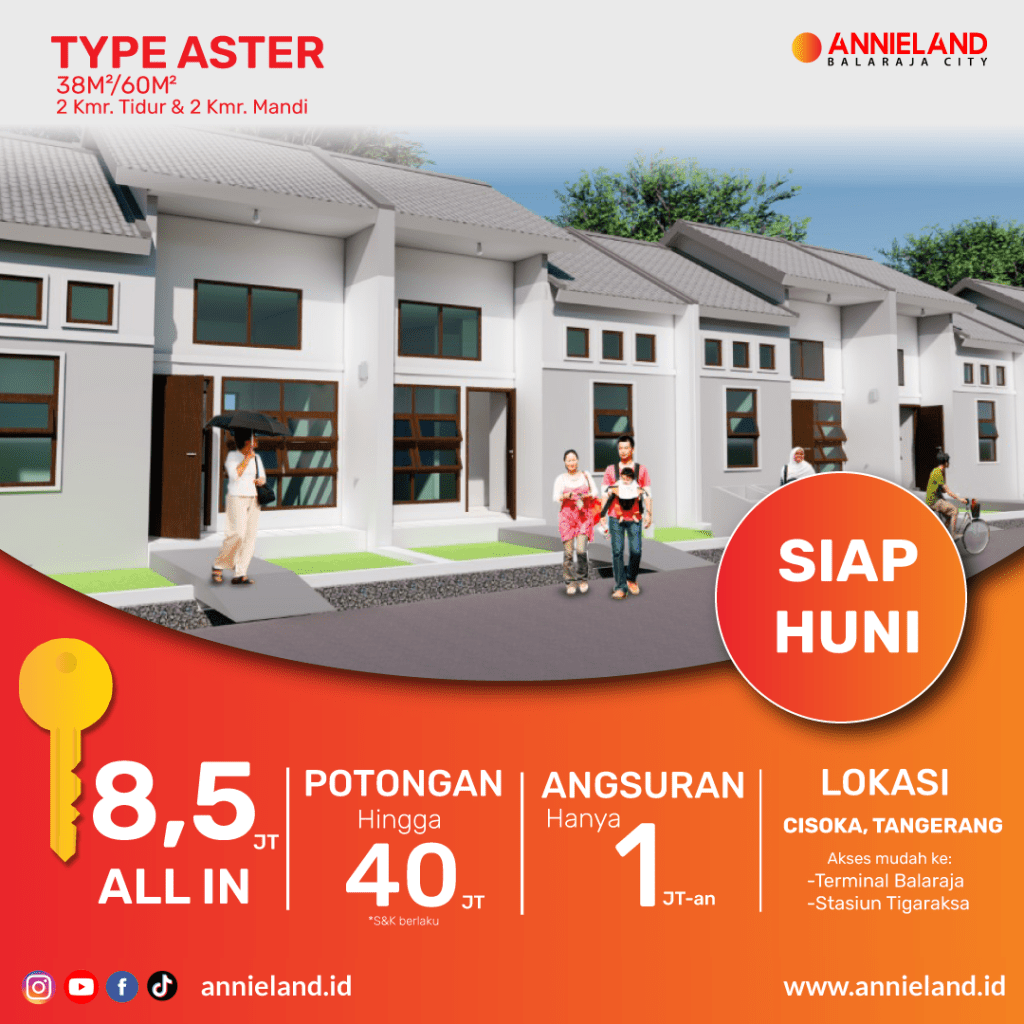 PROMO 8,5 JUTA SIAP HUNI TIPE ASTER PERUMAHAN ANNIELAND BALARAJA CITY